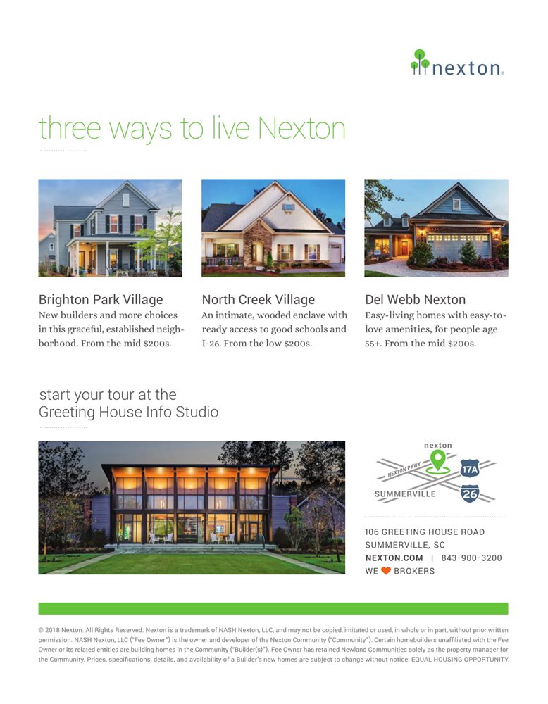 nexton three villages - brighton park, north creek, del webb in summerville