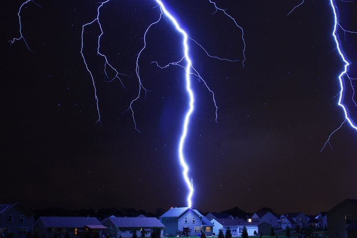 lightning striking house