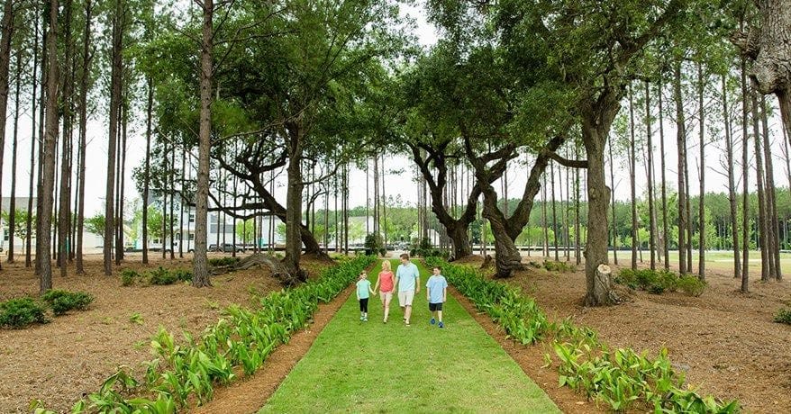 Summers Corner Summerville SC Family Walking on Community Greenspace