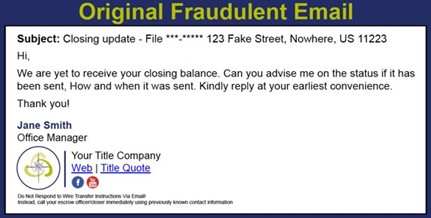 Real Estates Wire Fraud Sample Email