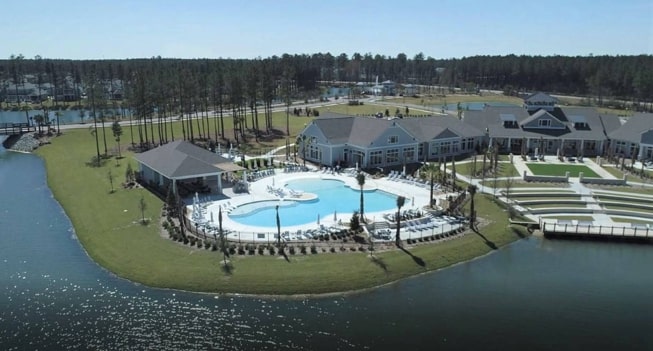 K Hovnanian Four Seasons at Lakes of Cane Bay Summerville Clubhouse Aerial